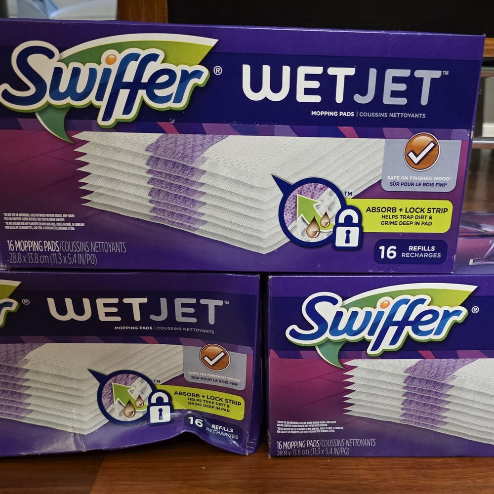 Swiffer WetJet Purple and White Mopping Pads. 3 Packs of 16-48 pads total.